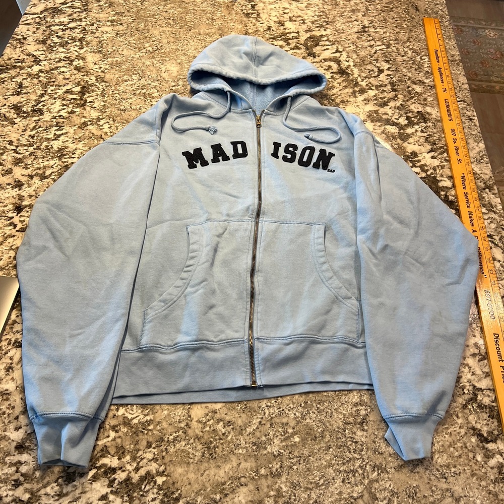 Vintage 2000s Steve & Barry's Madison Zip Up Hoodie Light Blue XL